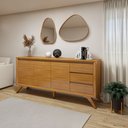 Ver imagem 1 de Buffet para Sala de Jantar 100% MDF 3 Portas Pés em Madeira Maciça Málaga