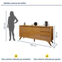 Ver imagem 7 de Buffet para Sala de Jantar 100% MDF 3 Portas Pés em Madeira Maciça Málaga