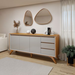 Buffet para Sala de Jantar 100% MDF 3 Portas Pés em Madeira Maciça Málaga