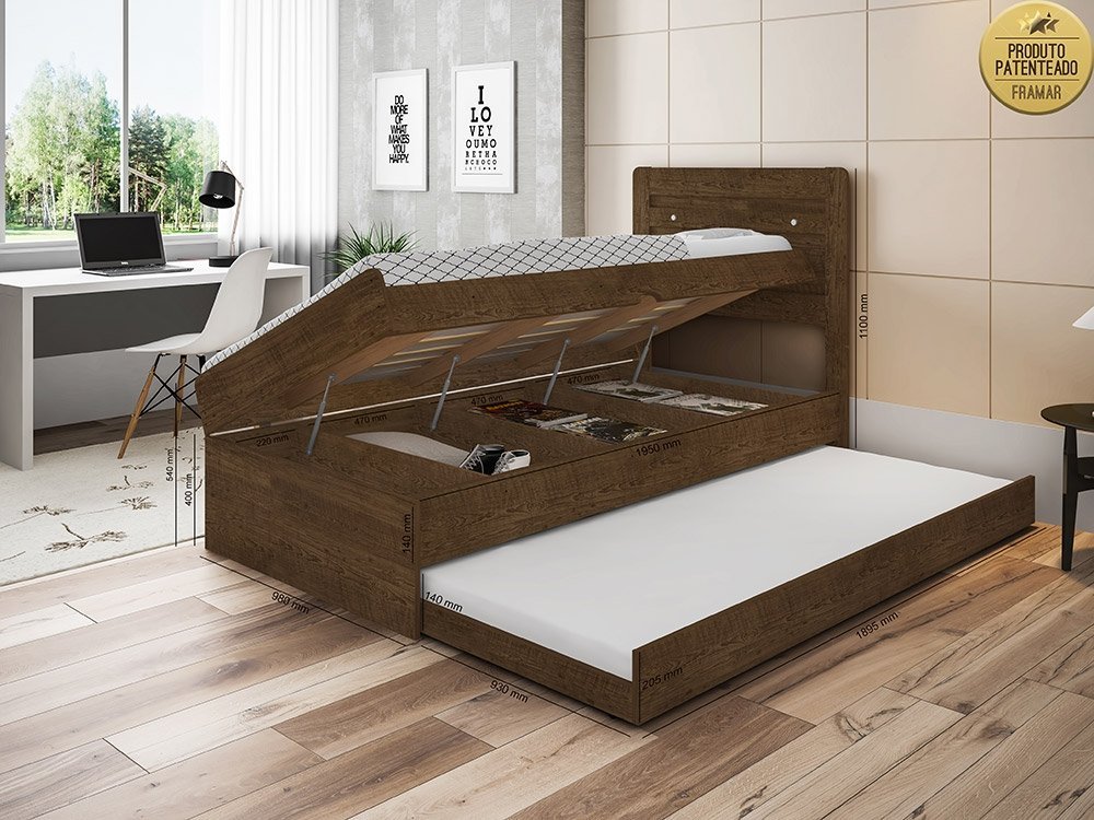 CAMA SOLTEIRO BAU LARISSA COM CAMA AUXILIAR DANI MALBEC - 5