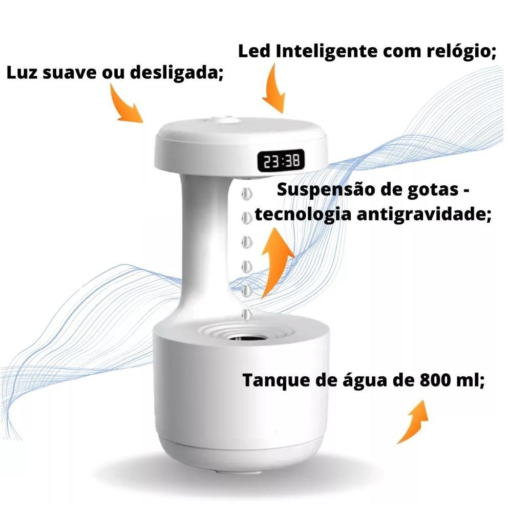 Umidificador De Ar Anti-Gravidade Suspensão De Gotas Led Com Relogio - 2