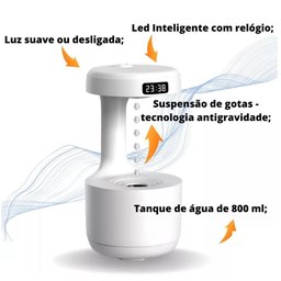 Umidificador De Ar Anti-Gravidade Suspensão De Gotas Led Com Relogio - 2