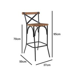 Kit 3 Banquetas Industrial em Aço e Madeira Maciça Laís - 3