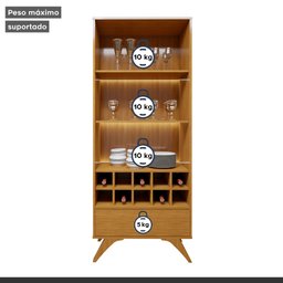 Cristaleira Reflecta 100% MDF 2 Portas Pés Madeira Maciça com Led Ávila - 9