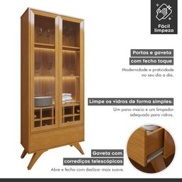 Cristaleira Reflecta 100% MDF 2 Portas Pés Madeira Maciça com Led Ávila - 5