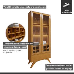 Cristaleira Reflecta 100% MDF 2 Portas Pés Madeira Maciça com Led Ávila - 6