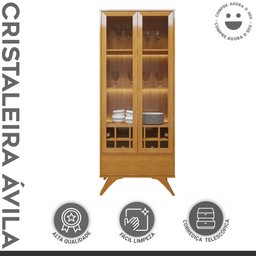Cristaleira Reflecta 100% MDF 2 Portas Pés Madeira Maciça com Led Ávila - 3