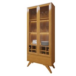 Cristaleira Reflecta 100% MDF 2 Portas Pés Madeira Maciça com Led Ávila - 14