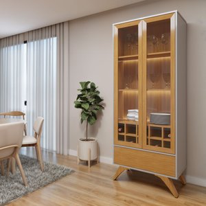 Cristaleira Reflecta 100% MDF 2 Portas Pés Madeira Maciça com Led Ávila