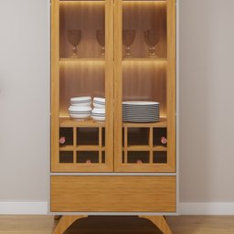 Cristaleira Reflecta 100% MDF 2 Portas Pés Madeira Maciça com Led Ávila - 12