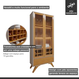 Cristaleira Reflecta 100% MDF 2 Portas Pés Madeira Maciça com Led Ávila - 6