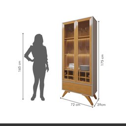 Cristaleira Reflecta 100% MDF 2 Portas Pés Madeira Maciça com Led Ávila - 8