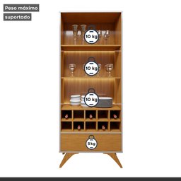 Cristaleira Reflecta 100% MDF 2 Portas Pés Madeira Maciça com Led Ávila - 9