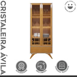 Cristaleira Reflecta 100% MDF 2 Portas Pés Madeira Maciça com Led Ávila - 3