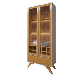 Cristaleira Reflecta 100% MDF 2 Portas Pés Madeira Maciça com Led Ávila - 14