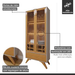 Cristaleira Reflecta 100% MDF 2 Portas Pés Madeira Maciça com Led Ávila - 4