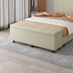 Baú Sapateira Estofada Casal 140 Cm Marte Corino Skybox Bege