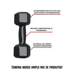 Par de Halter Sextavado Emborrachado 2kg Academia Treino - 3