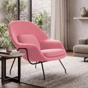 Ver imagem 1 de Poltrona Womb Chair sem Puff Linho Base Preta Linha Premium Sala Quarto Leitura Moderna Luxo - Rosa