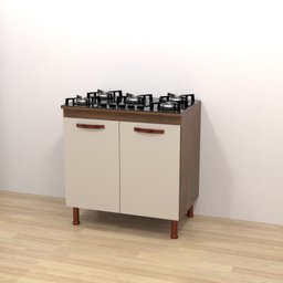 Balcão 80cm 2 Portas com Tampo Cozinha Armário Cooktop - 3