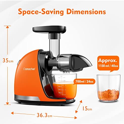 Amzchef Slow Juicer de Pressão a Frio com Função Reversa (laranja Sol) - 6