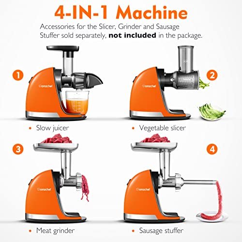 Amzchef Slow Juicer de Pressão a Frio com Função Reversa (laranja Sol) - 5