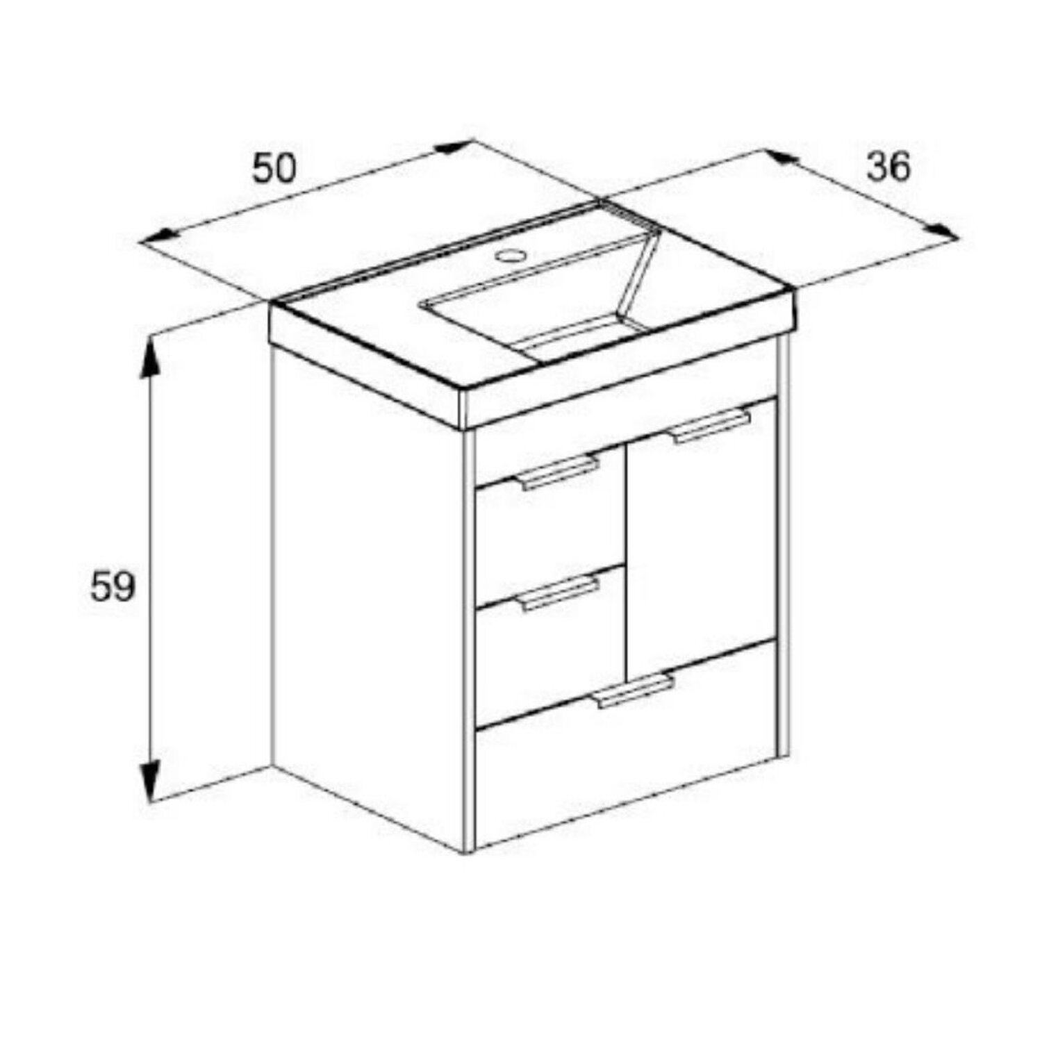 Kit Gabinete Net com 3 Gavetas e 1 Porta 50x36 com Lavatório Integrado e Espelho - 2