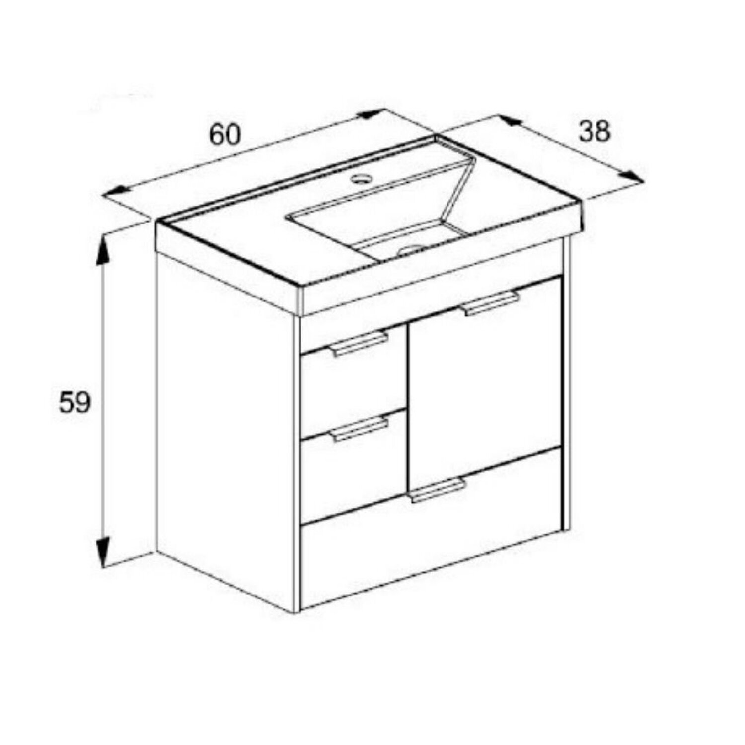 Kit Gabinete com 3 Gavetas e 1 Porta 60x36 Lavatório Integrado e Espelho Net - 2