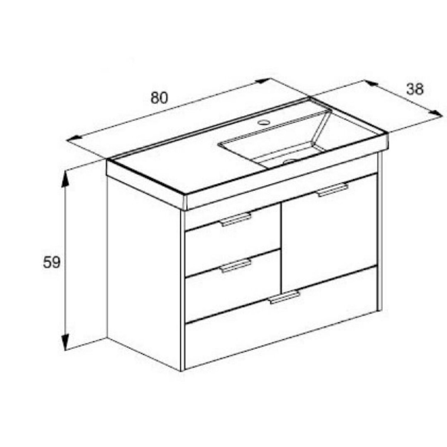 Kit Gabinete com 3 Gavetas e 1 Porta 80x36 Lavatório Integrado e Espelho Net - 2