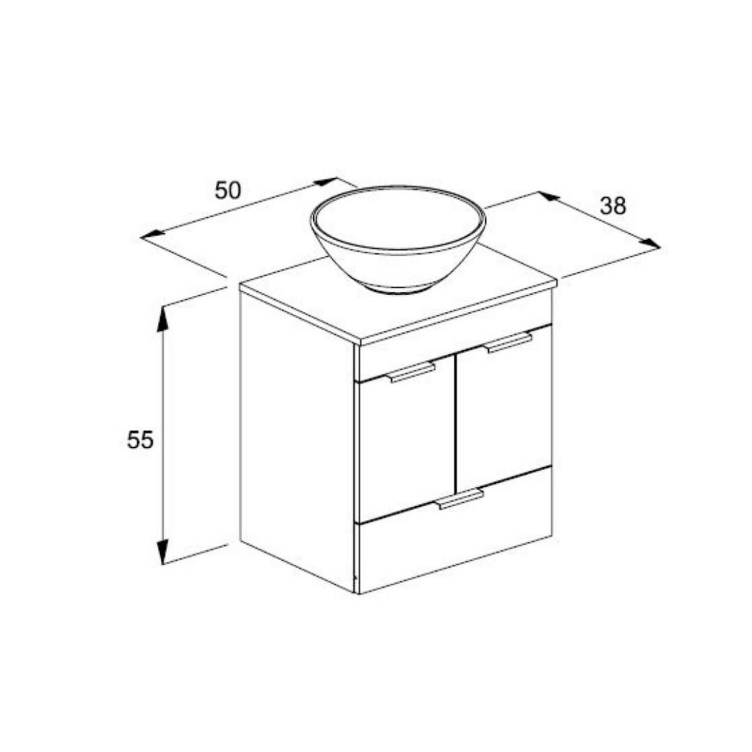 Kit Gabinete Basic com 2 Portas 50x38 com Cuba de Apoio R1 - 2