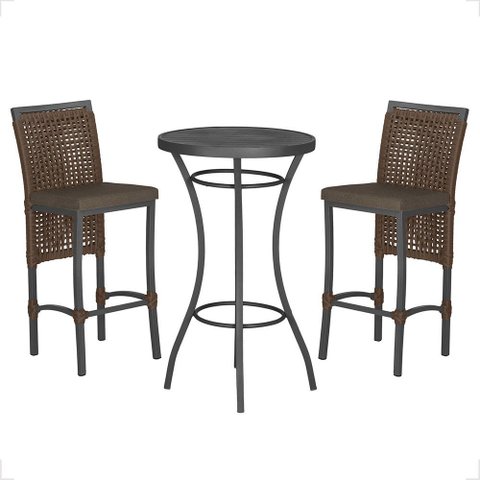Mesa Bistrô e 2 Banquetas Roma Preta Corda Náutica Estofado 9 Trama Original