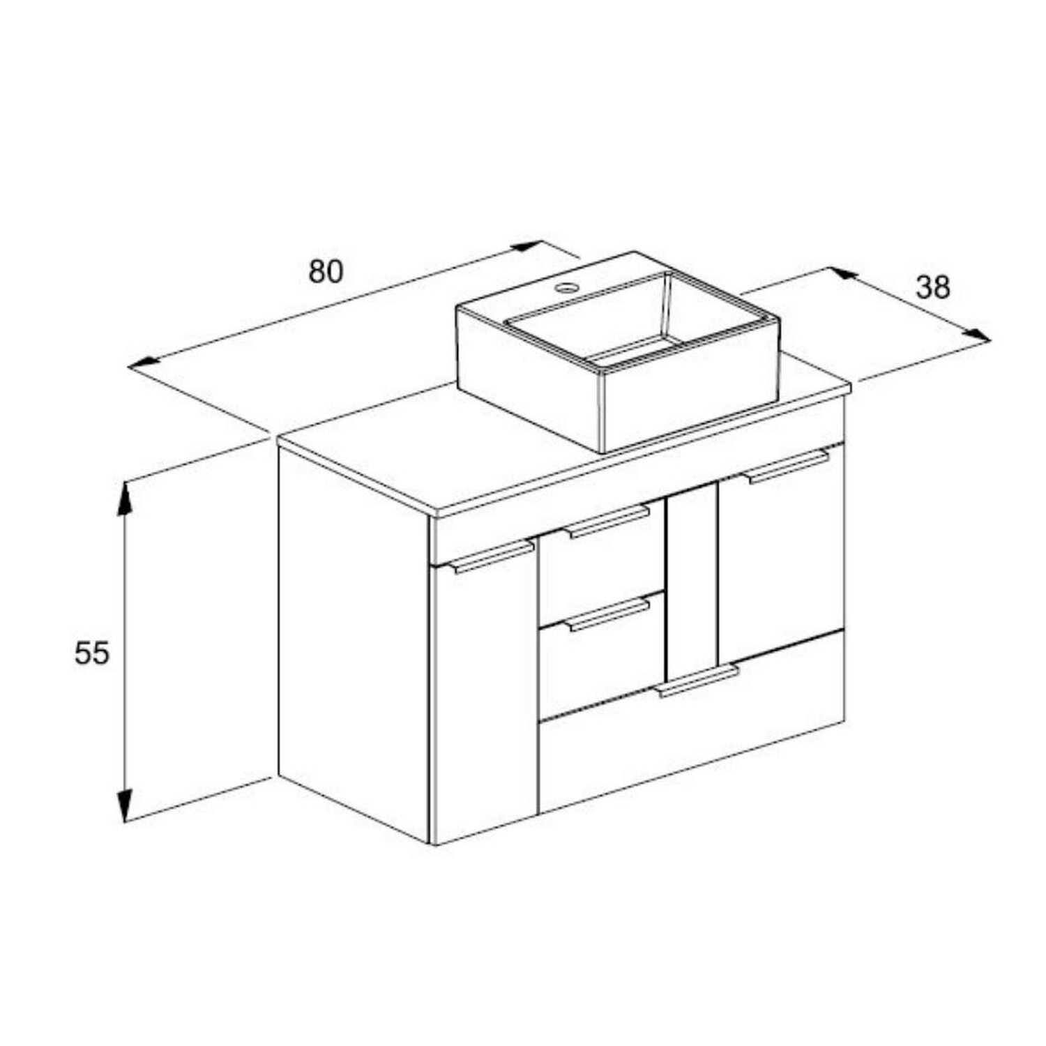 Kit Gabinete Basic com Gaveta e Porta 80x38 com Cuba de Apoio Q6 - 2