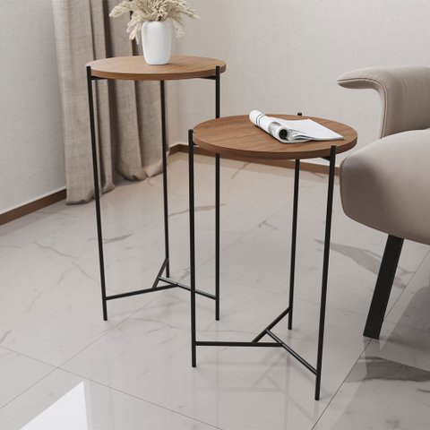 Mesa Lateral Redonda Áquila Preta Tampo Imbuia