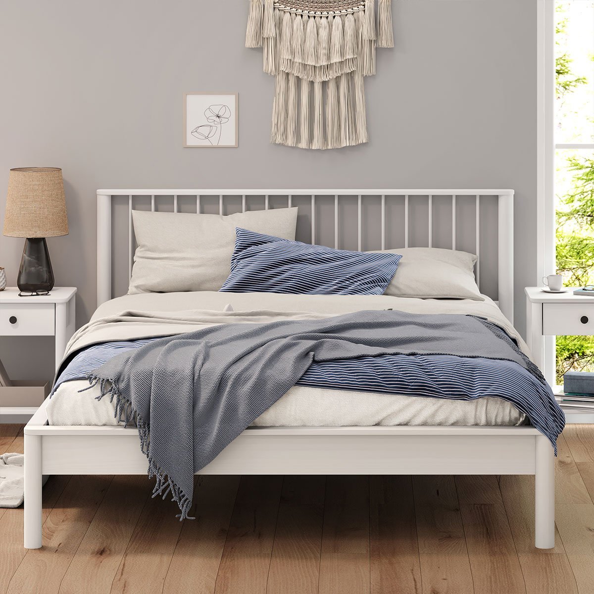 Cama Queen Casal de Madeira Maciça Moderna Apoana Branco - 1