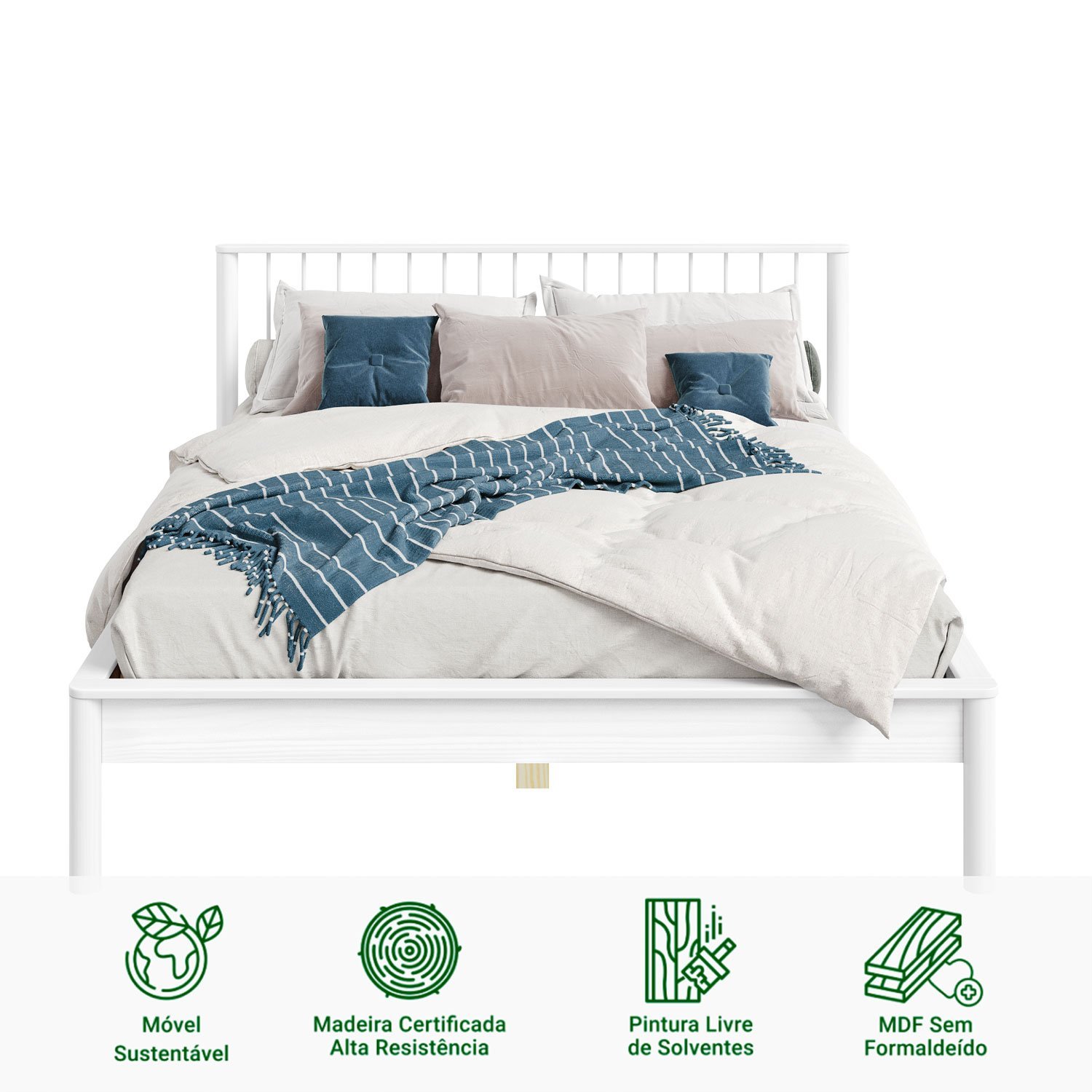 Cama Queen Casal de Madeira Maciça Moderna Apoana Branco - 6