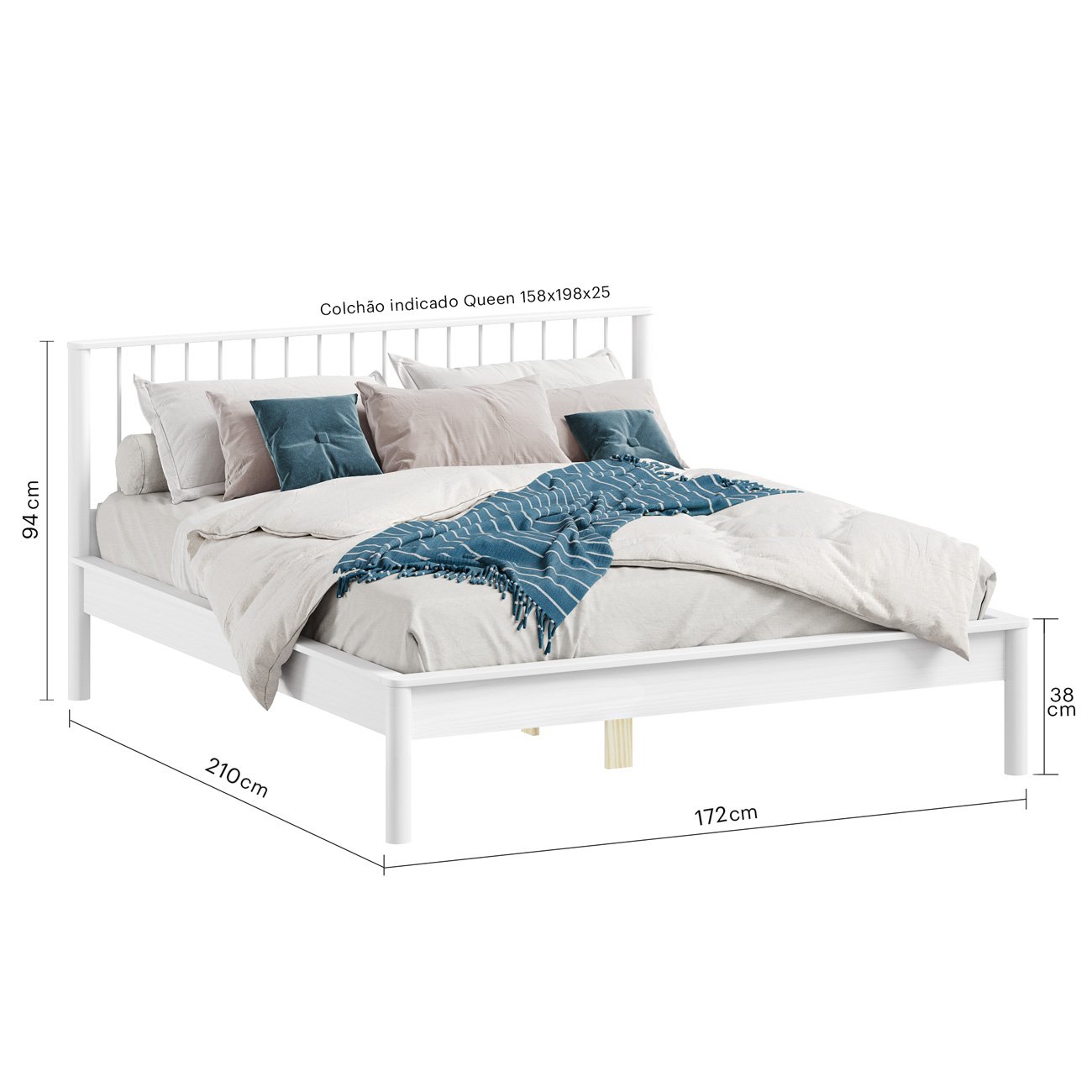 Cama Queen Casal de Madeira Maciça Moderna Apoana Branco - 3