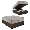 Ver imagem 1 de Cama Baú Casal Sintético + Colchão Casal Ortobom Airtech Molas Superpocket (65x138x188) Marrom