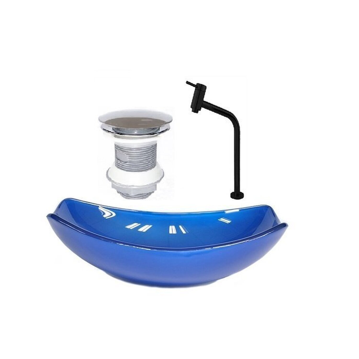 Cuba de Vidro Oval Chanfrada 46cm + Valvula + Torneira Metal - 1
