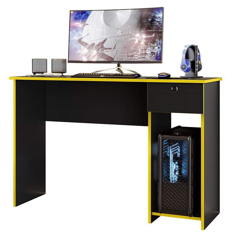 Mesa para Computador Gamer 1 Gaveta Preto/Amarelo - Peternella Móveis