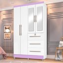 Ver imagem 6 de Guarda Roupas Solteiro Com Espelho 4 Portas 3 Gavetas com pés Tokio Branco / Branco Lilás Flex