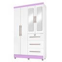 Ver imagem 7 de Guarda Roupas Solteiro Com Espelho 4 Portas 3 Gavetas com pés Tokio Branco / Branco Lilás Flex