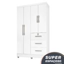 Ver imagem 3 de Guarda Roupas Solteiro Com Espelho 4 Portas 3 Gavetas com pés Tokio Branco / Branco Lilás Flex