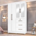 Ver imagem 2 de Guarda Roupas Solteiro Com Espelho 4 Portas 3 Gavetas com pés Tokio Branco / Branco Lilás Flex