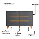 Ver imagem 4 de Cômoda Quarto 6 Gavetas 136 cm Puxador Cava e Pés 100% MDF Cor:Cinza com Peroba