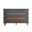 Ver imagem 2 de Cômoda Quarto 6 Gavetas 136 cm Puxador Cava e Pés 100% MDF Cor:Cinza com Peroba