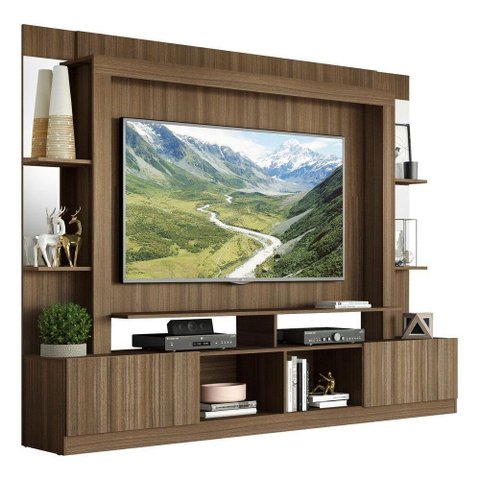 Estante Com Suporte Tv 65" Prateleiras C/ Espelho Oslo Multimóveis V3385 Madeirada Madeirado