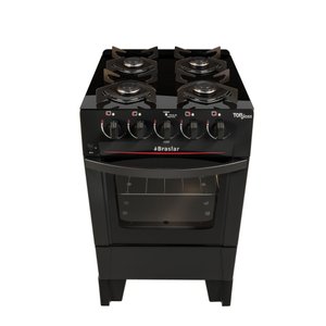 Fogão 4 Bocas com Mesa de Vidro Acendimento Automático Luz no Forno New Top Glass Braslar