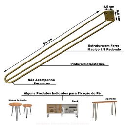 Kit 18 Pés de Metal 90 CM Hairpin Legs Aparador e Mesa de Canto Dourado - 2