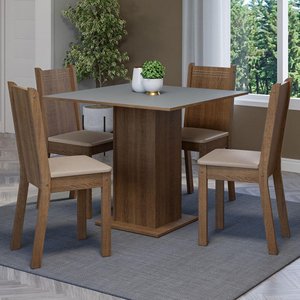 Conjunto Sala de Jantar Mesa Tampo de Madeira 4 Cadeiras Rustic/cinza/sintético Bege Samara Madesa