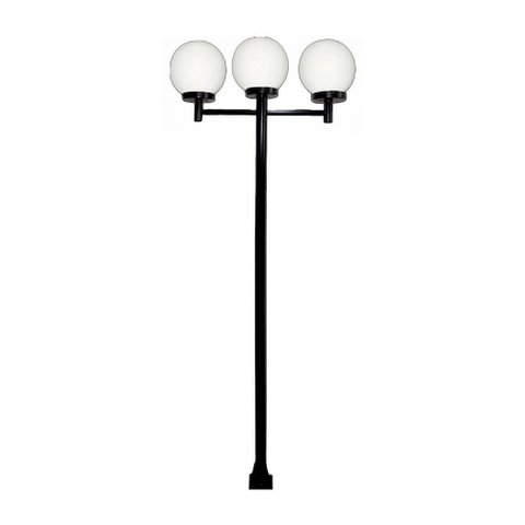 Poste Luminária Triplo Globo P Braço Reto Jardim Preto 200cm